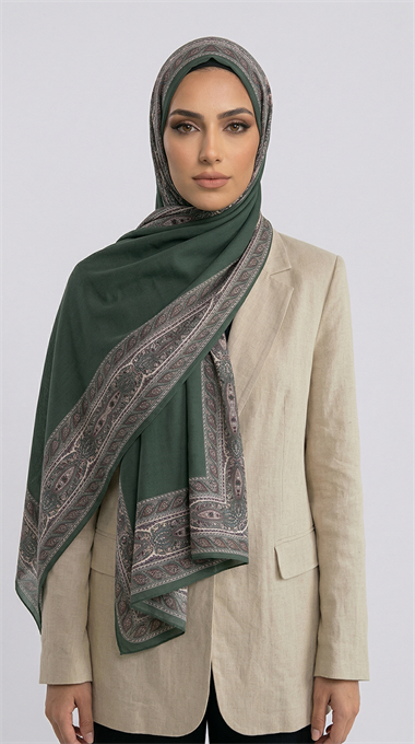 ZİNCİR DESENLİ COTTON ŞAL - HAKİ 