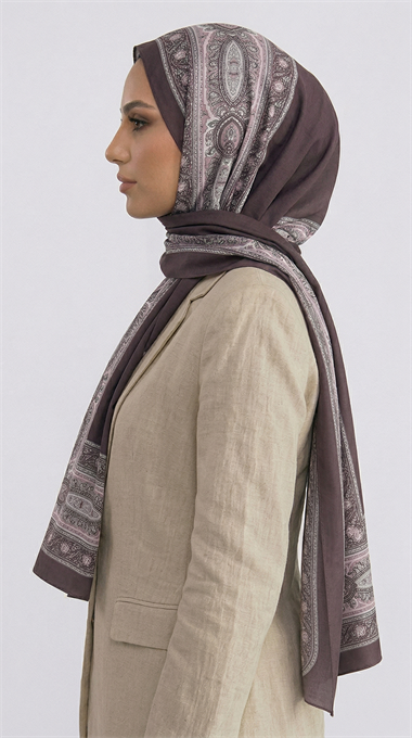 ZİNCİR DESENLİ COTTON ŞAL -KAHVERENGİ