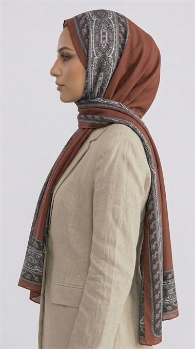 ZİNCİR DESENLİ COTTON ŞAL - KİREMİT