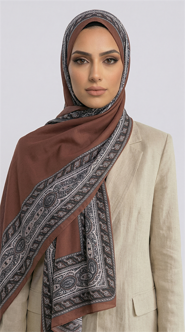 ZİNCİR DESENLİ COTTON ŞAL - KİREMİT