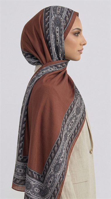 ZİNCİR DESENLİ COTTON ŞAL - KİREMİT