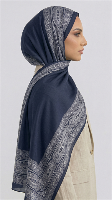 ZİNCİR DESENLİ COTTON ŞAL - LACİVERT / BEYAZ