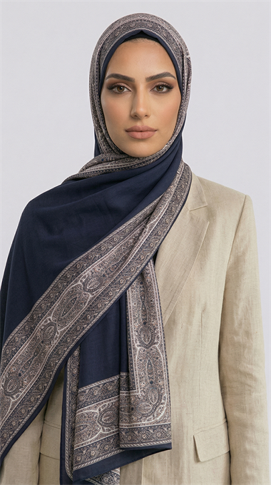 ZİNCİR DESENLİ COTTON ŞAL - MAVİ