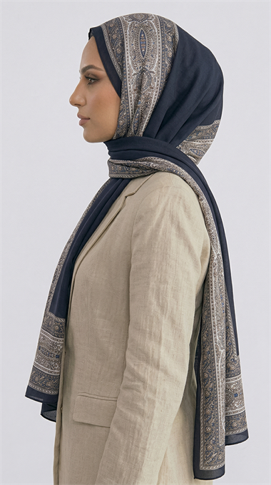 ZİNCİR DESENLİ COTTON ŞAL - MAVİ