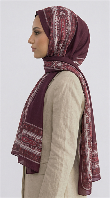 ZİNCİR DESENLİ COTTON ŞAL - MOR