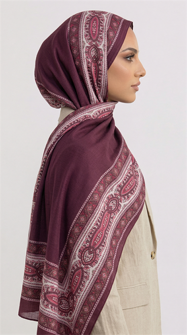ZİNCİR DESENLİ COTTON ŞAL - MOR