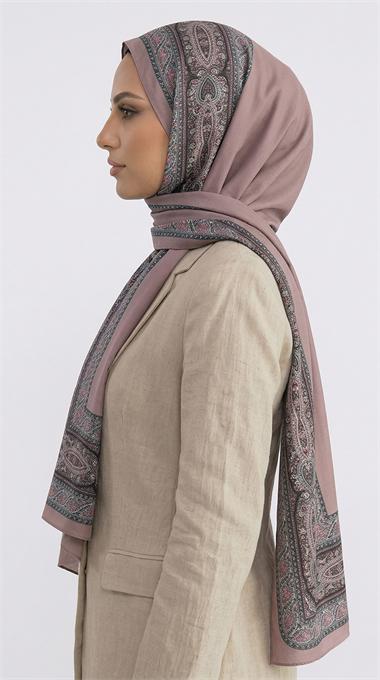 ZİNCİR DESENLİ COTTON ŞAL -PUDRA PEMBE