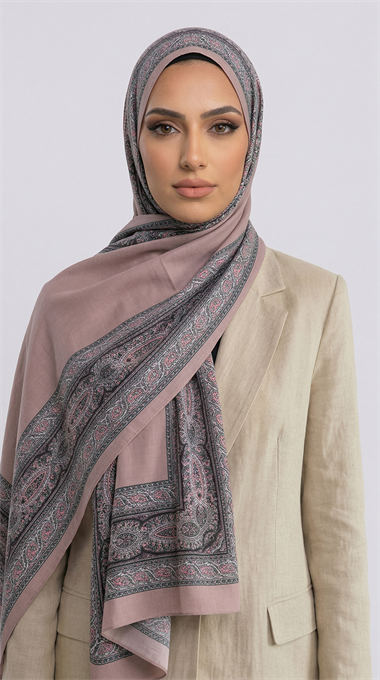 ZİNCİR DESENLİ COTTON ŞAL -PUDRA PEMBE