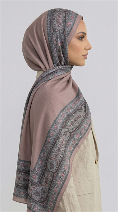 ZİNCİR DESENLİ COTTON ŞAL -PUDRA PEMBE