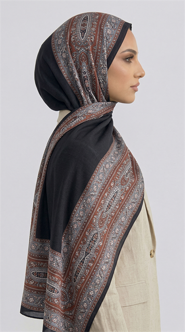 ZİNCİR DESENLİ COTTON ŞAL - SİYAH / KIRMIZI