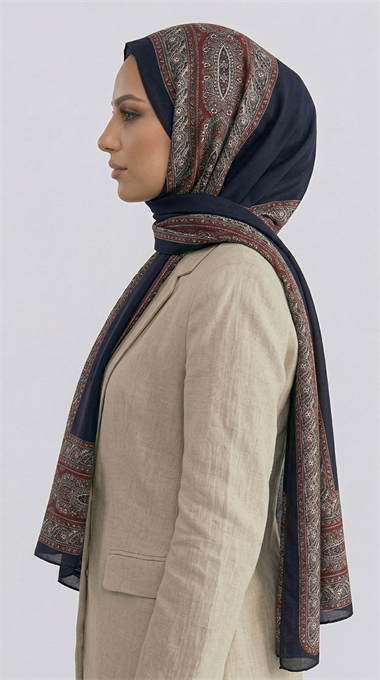 ZİNCİR DESENLİ COTTON ŞAL - SİYAH / KIRMIZI