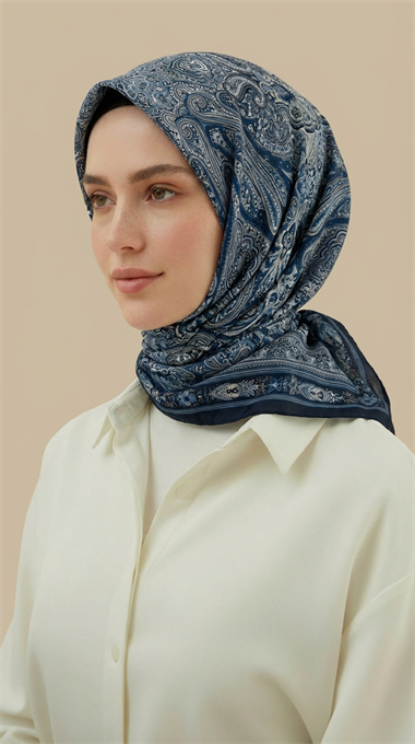 ZÜMRÜT DESENLİ 120 CM COTTON ŞAL EŞARP - MAVİ