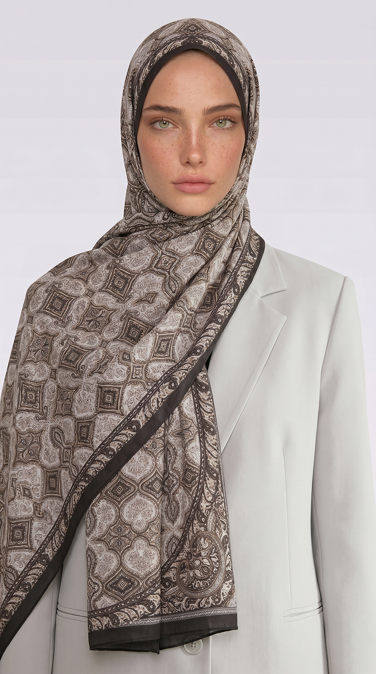 Karaca EşarpCOTTON ŞAL AHENK DESENLİ COTTON ŞAL - KREM / KAHVE
