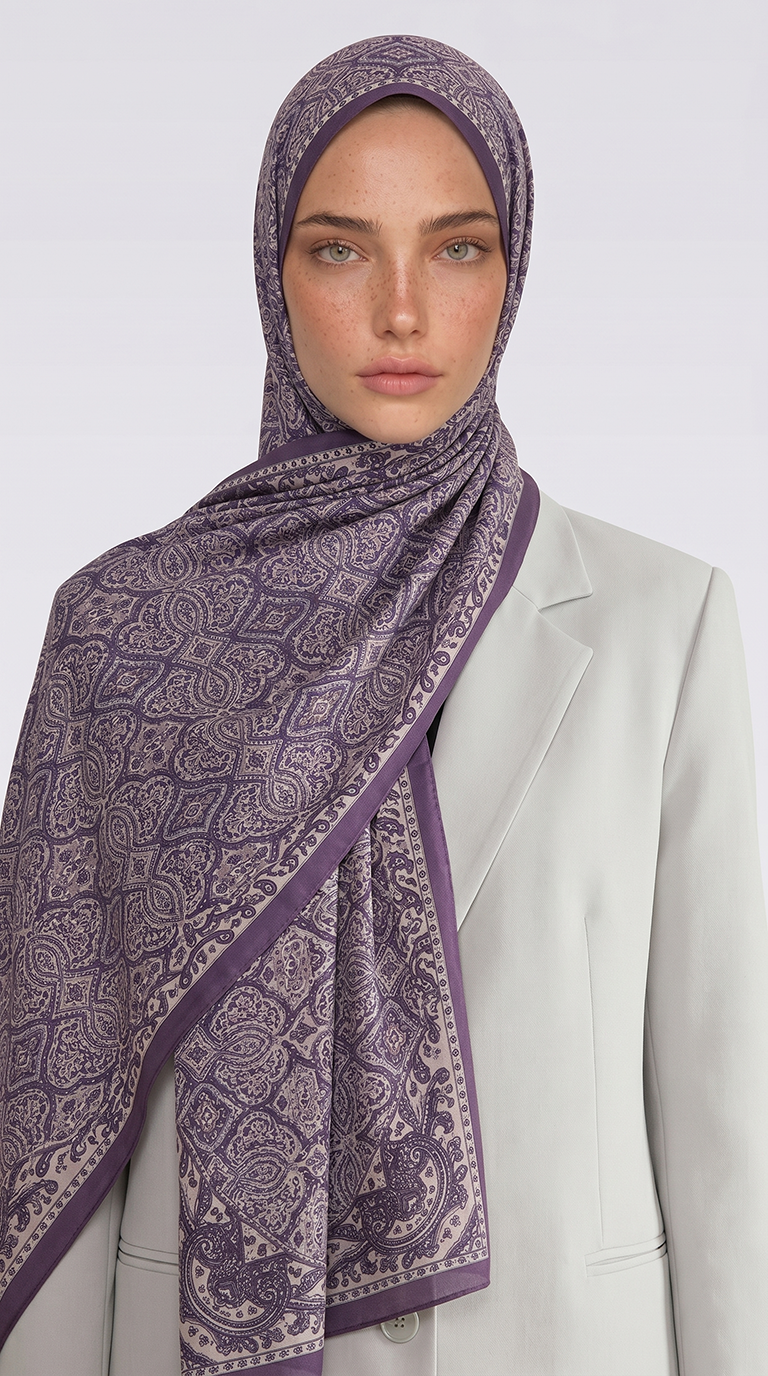 Karaca EşarpCOTTON ŞAL AHENK DESENLİ COTTON ŞAL - KREM / MOR