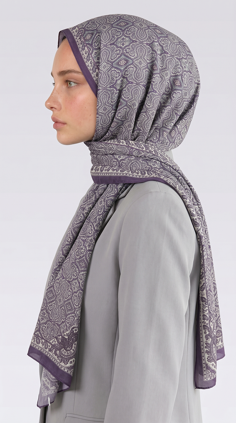 Karaca EşarpCOTTON ŞAL AHENK DESENLİ COTTON ŞAL - KREM / MOR