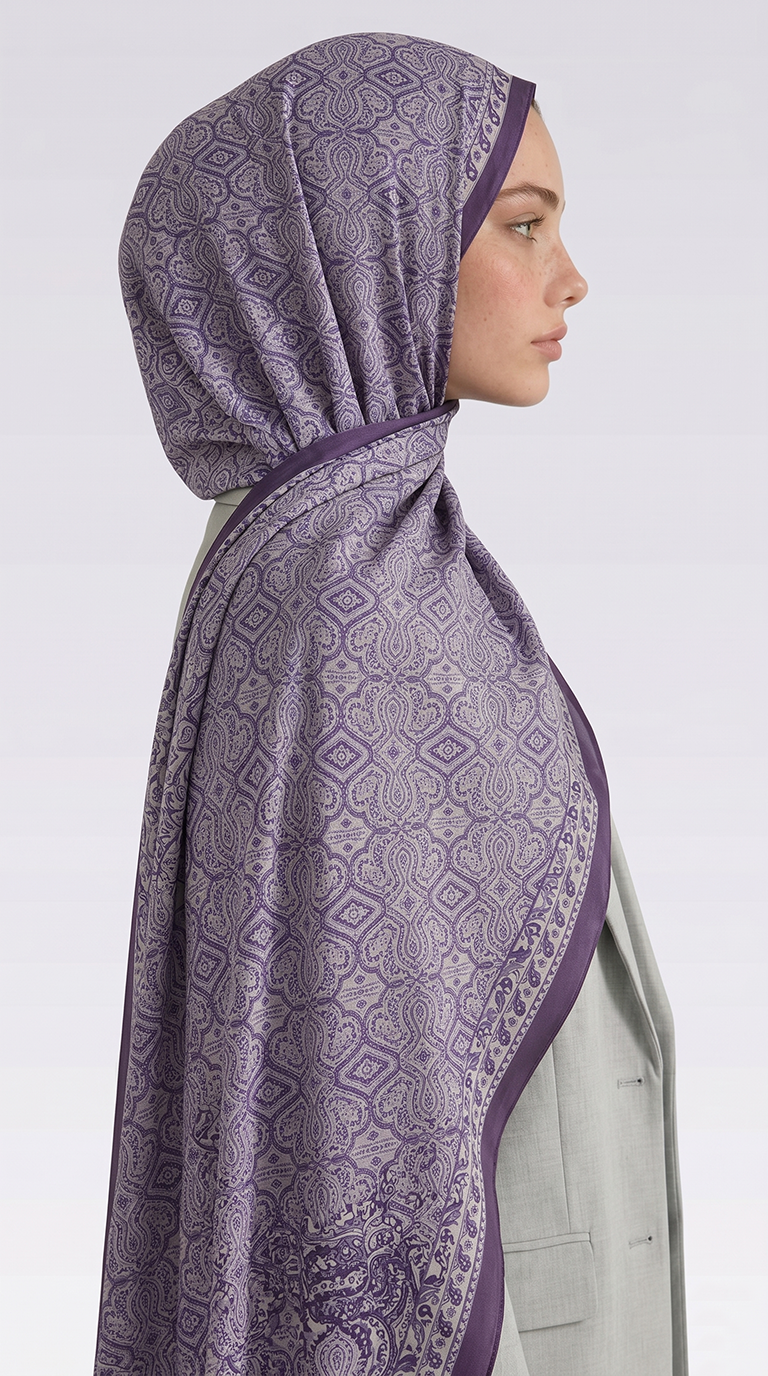 Karaca EşarpCOTTON ŞAL AHENK DESENLİ COTTON ŞAL - KREM / MOR