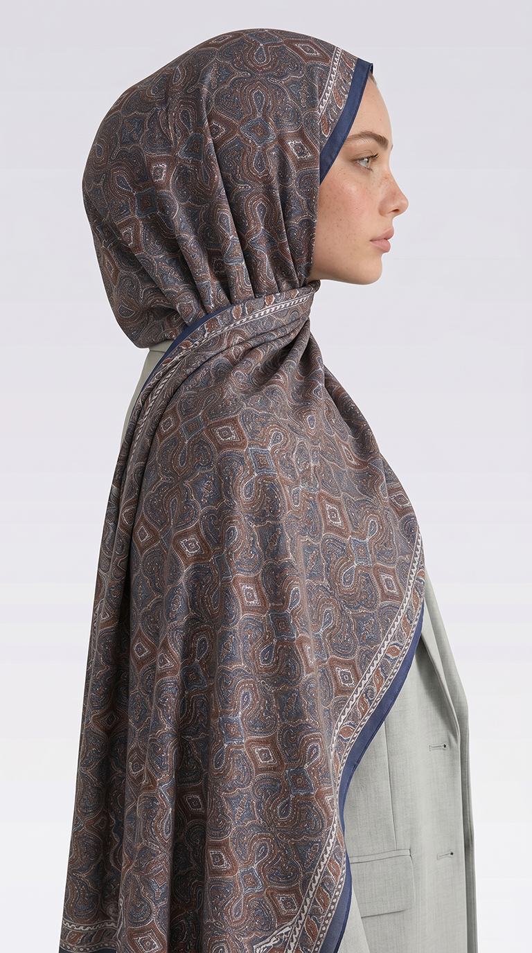 Karaca EşarpCOTTON ŞAL AHENK DESENLİ COTTON ŞAL - LACİVERT / KİREMİT