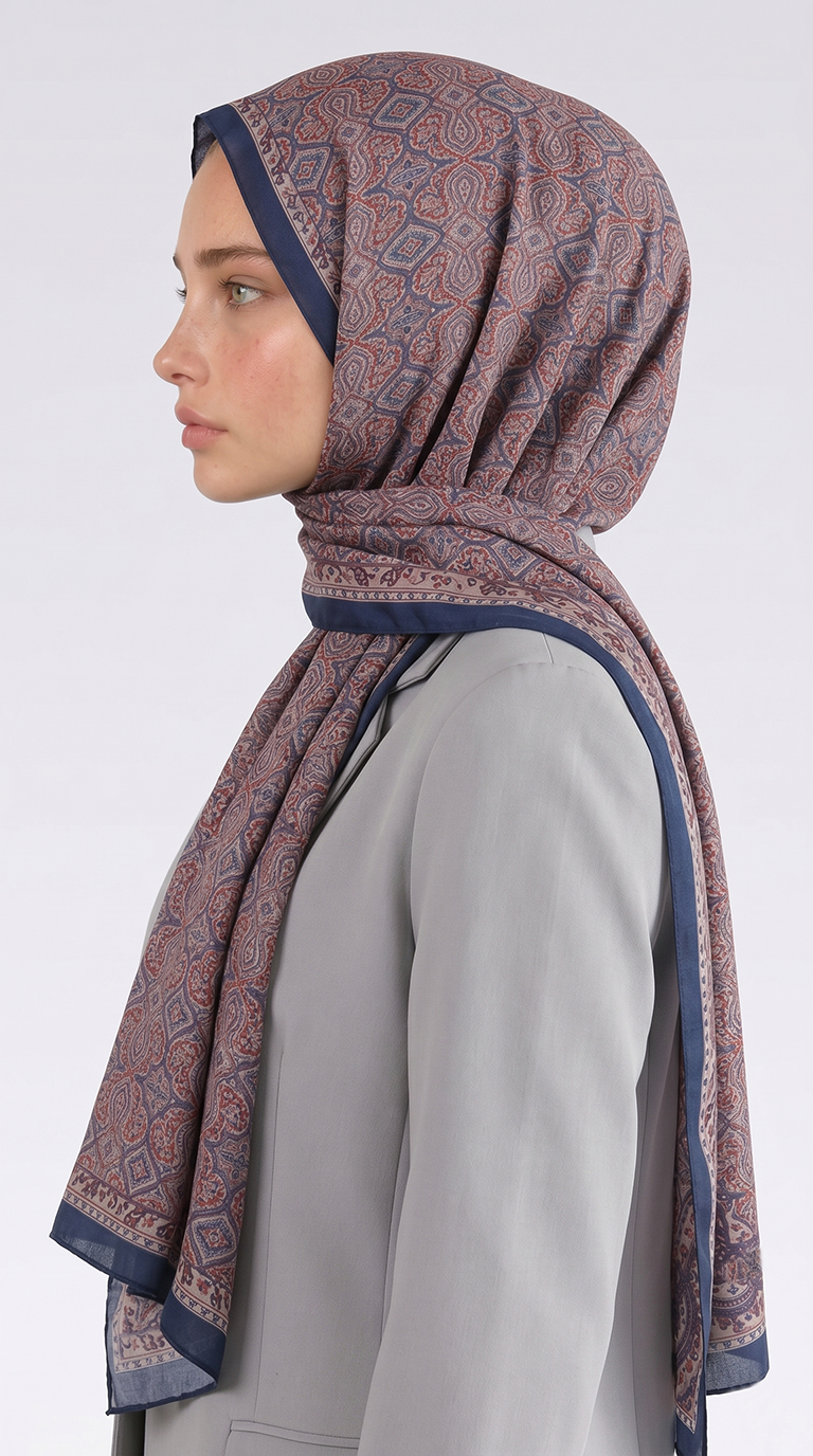 Karaca EşarpCOTTON ŞAL AHENK DESENLİ COTTON ŞAL - LACİVERT / KREM