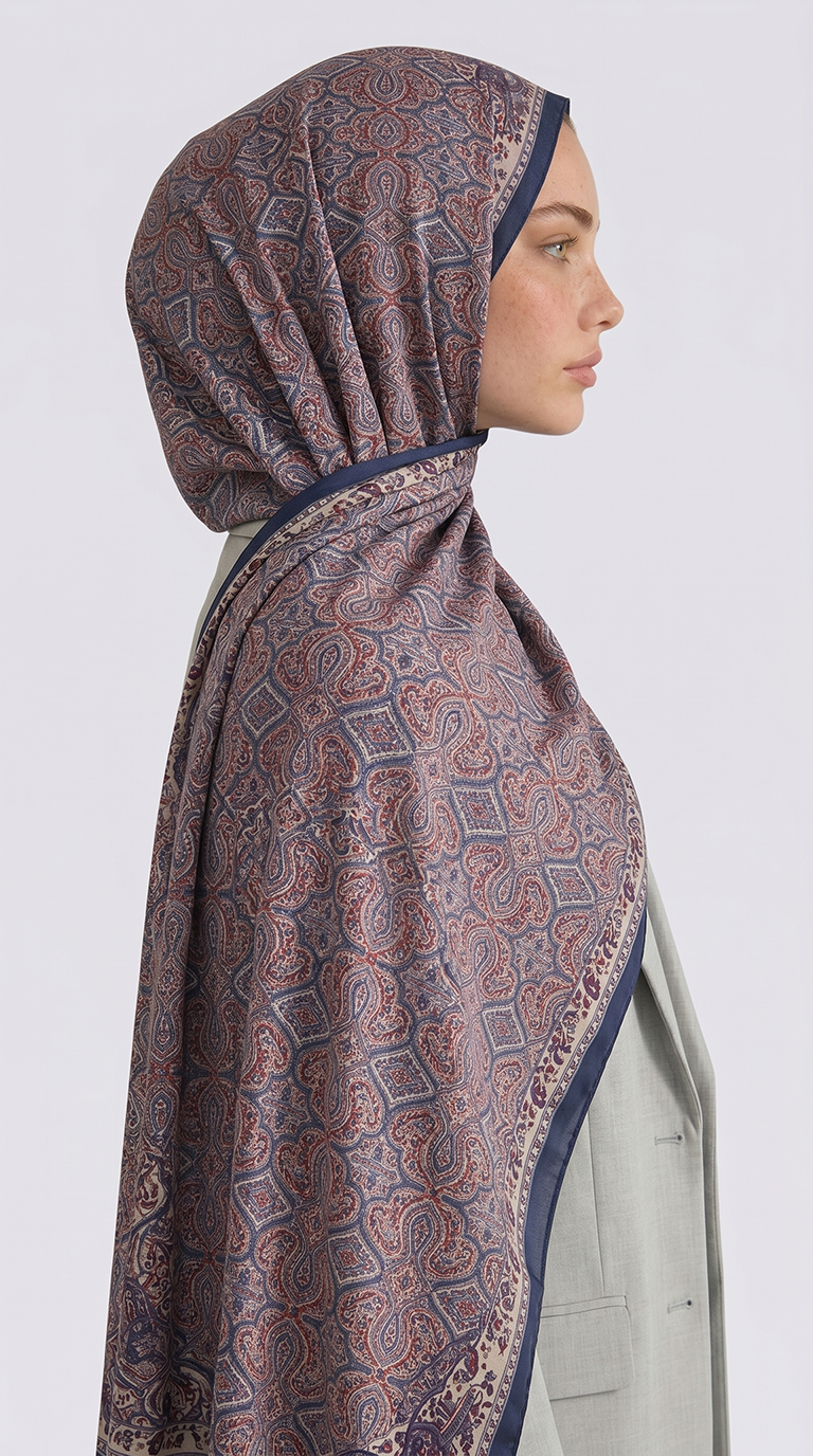 Karaca EşarpCOTTON ŞAL AHENK DESENLİ COTTON ŞAL - LACİVERT / KREM