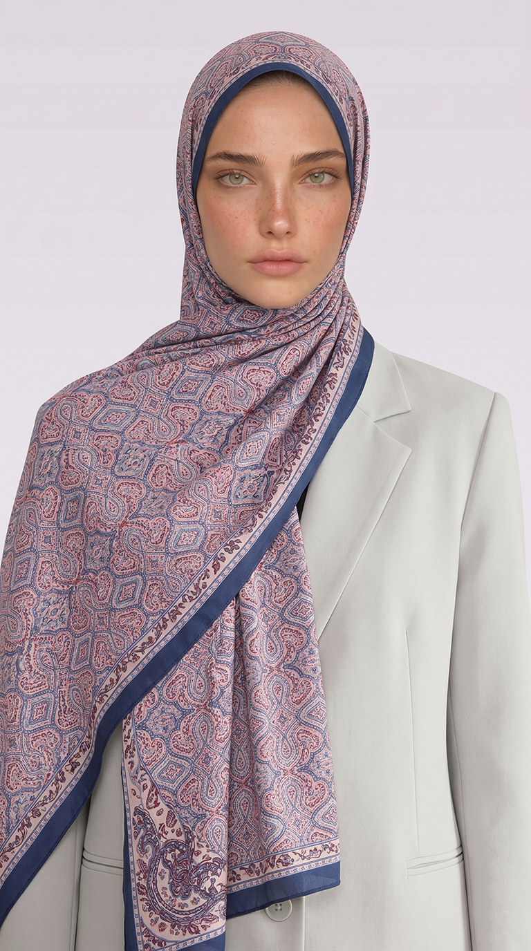 Karaca EşarpCOTTON ŞAL AHENK DESENLİ COTTON ŞAL - LACİVERT / KREM
