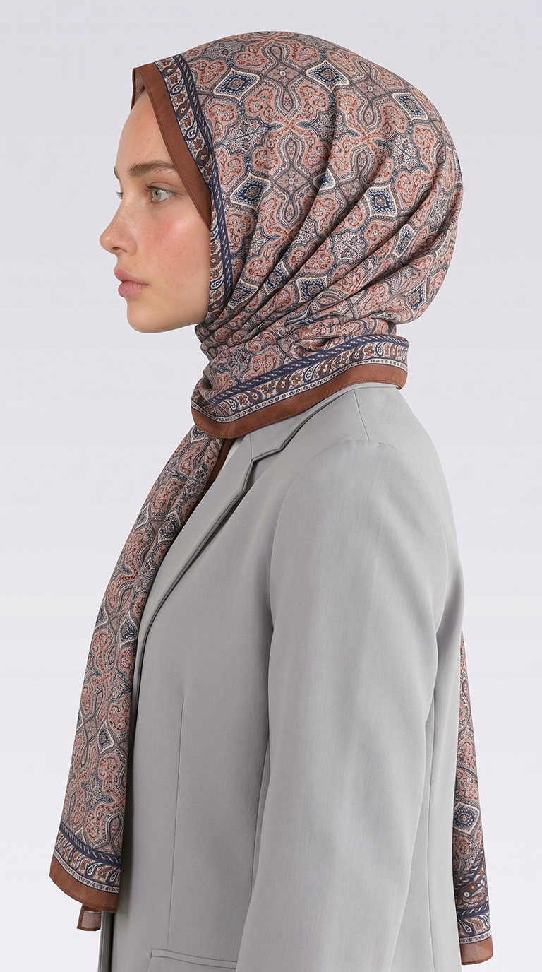 Karaca EşarpCOTTON ŞAL AHENK DESENLİ COTTON ŞAL - SİYAH / KİREMİT