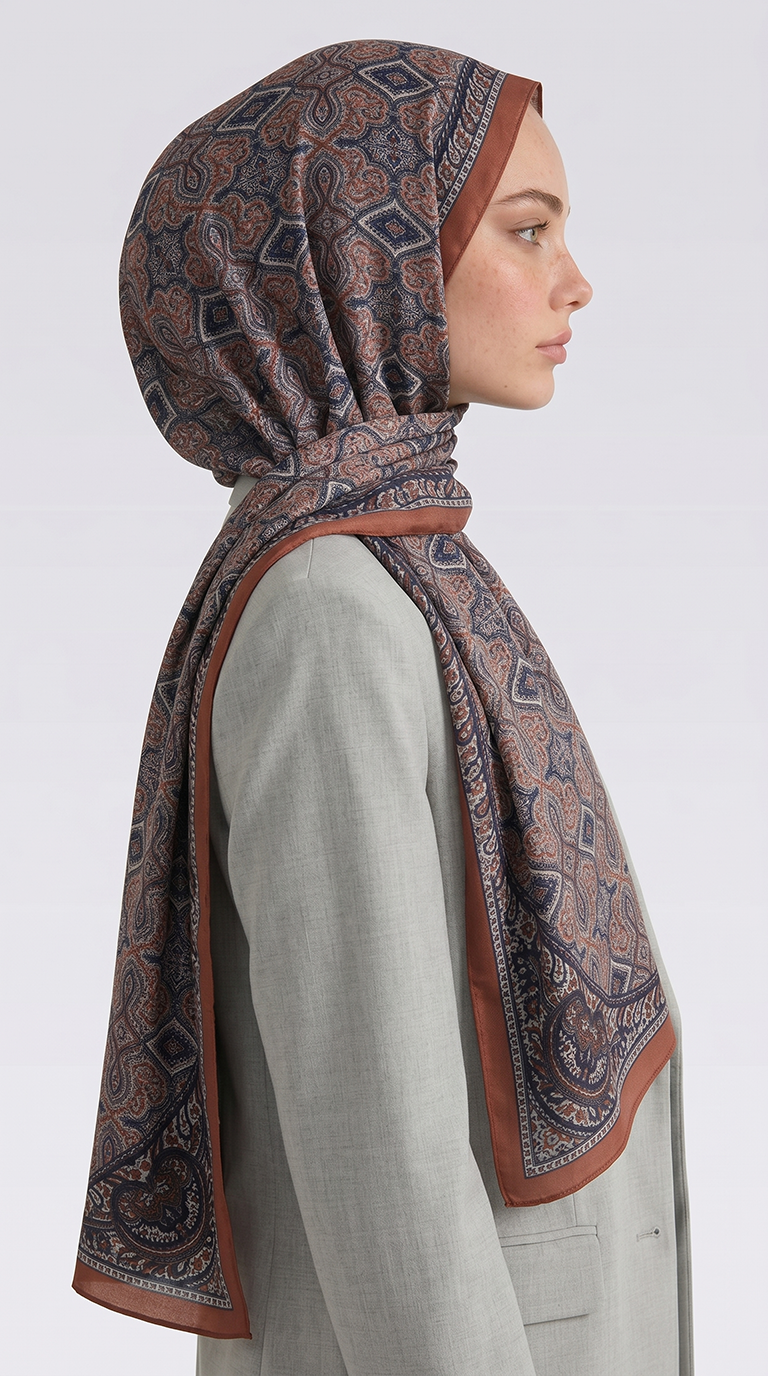Karaca EşarpCOTTON ŞAL AHENK DESENLİ COTTON ŞAL - SİYAH / KİREMİT
