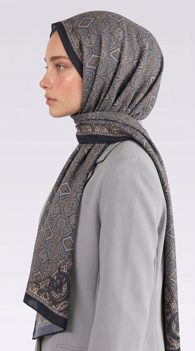 Karaca EşarpCOTTON ŞAL AHENK DESENLİ COTTON ŞAL -SİYAH / SARI