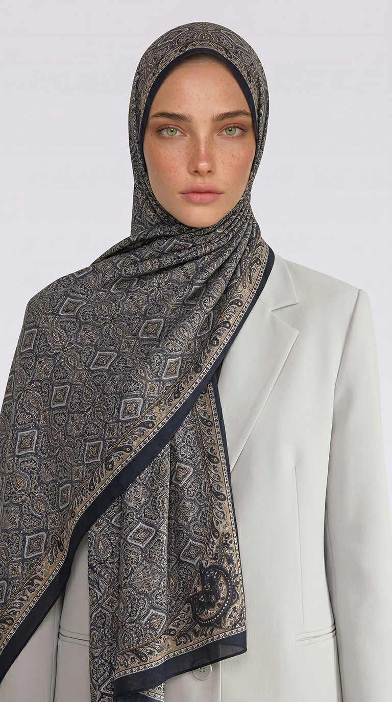 Karaca EşarpCOTTON ŞAL AHENK DESENLİ COTTON ŞAL -SİYAH / SARI