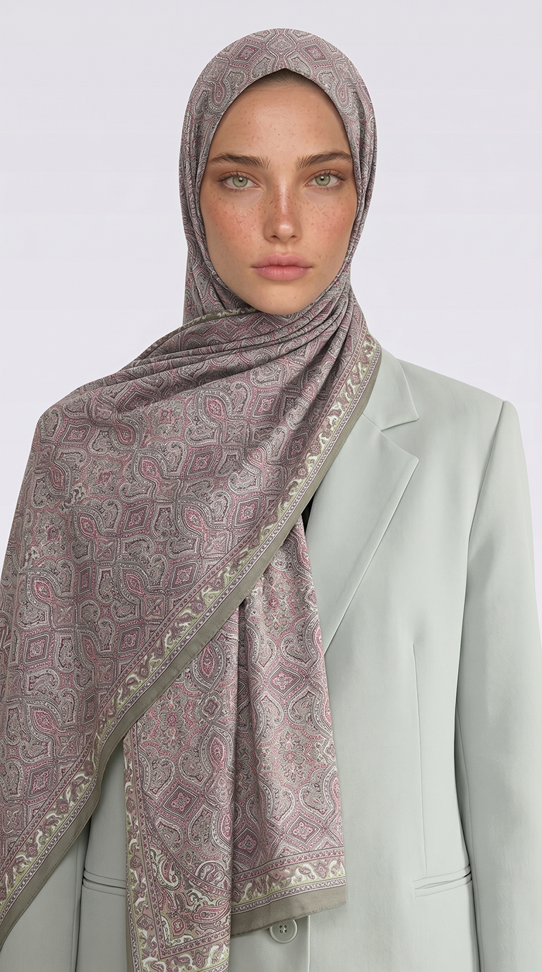 Karaca EşarpCOTTON ŞAL AHENK DESENLİ COTTON ŞAL - YEŞİL / PEMBE