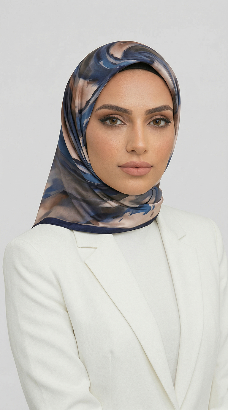 Karaca EşarpRAYON EŞARPAKIŞ DESENLİ RAYON EŞARP -  LACİVERT / KREM