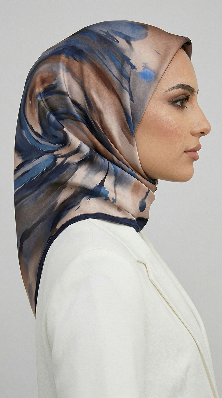 Karaca EşarpRAYON EŞARPAKIŞ DESENLİ RAYON EŞARP -  LACİVERT / KREM
