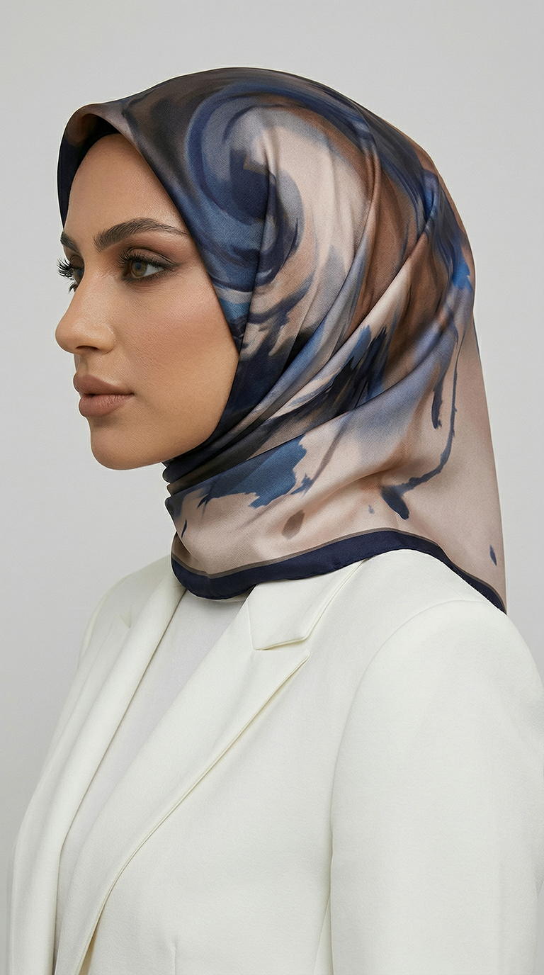 Karaca EşarpRAYON EŞARPAKIŞ DESENLİ RAYON EŞARP -  LACİVERT / KREM