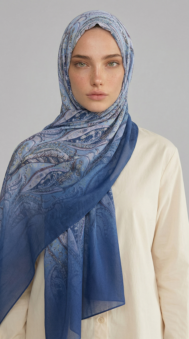 Karaca EşarpCOTTON ŞAL ALMERA DESENLİ COTTON ŞAL - BUZ MAVİSİ