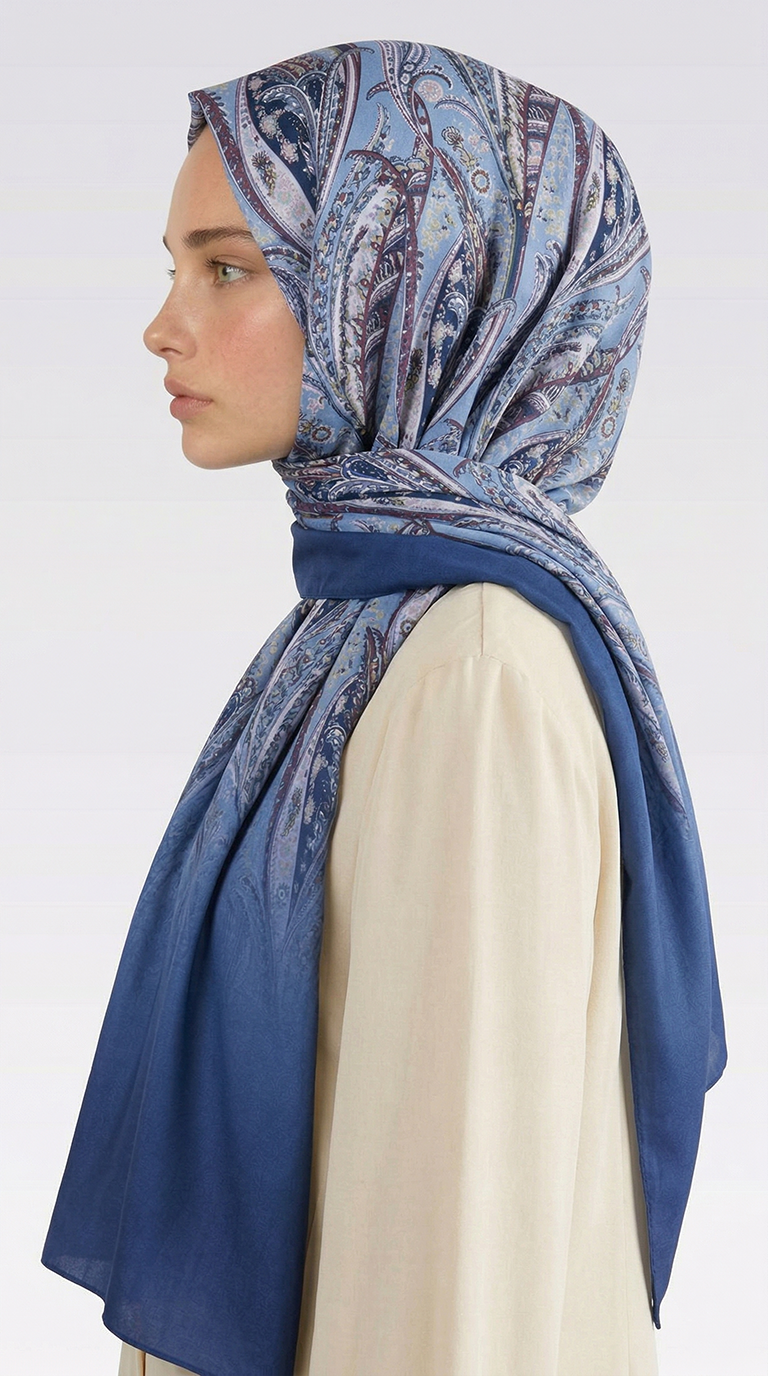 Karaca EşarpCOTTON ŞAL ALMERA DESENLİ COTTON ŞAL - BUZ MAVİSİ