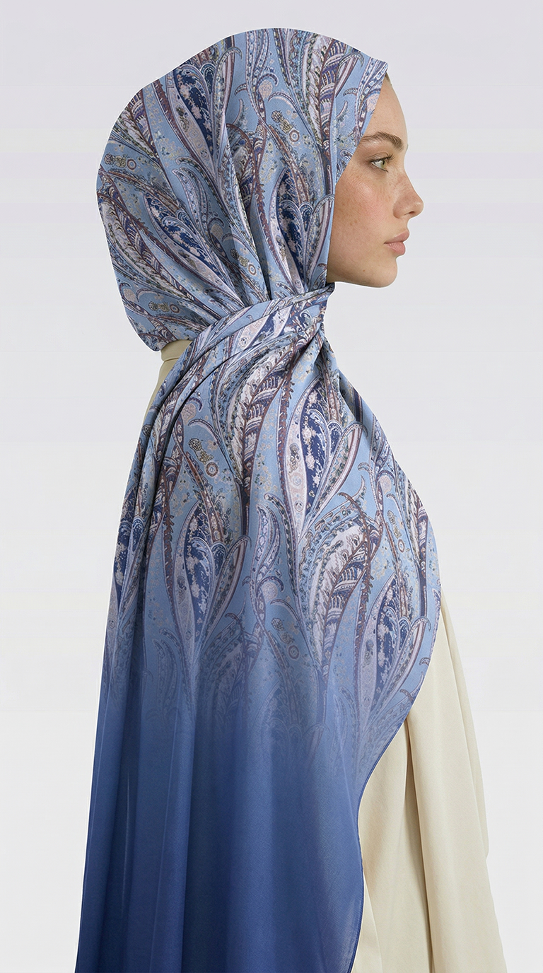 Karaca EşarpCOTTON ŞAL ALMERA DESENLİ COTTON ŞAL - BUZ MAVİSİ