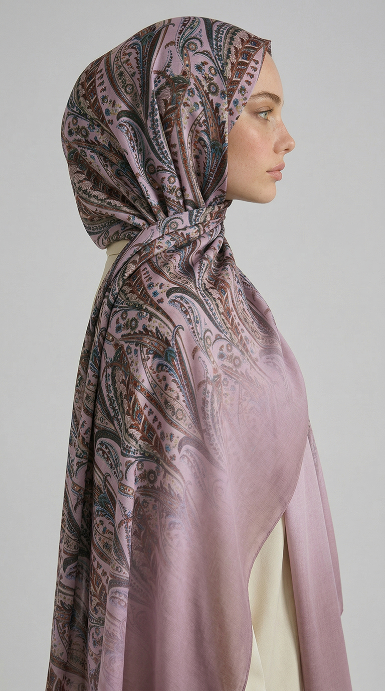 Karaca EşarpCOTTON ŞAL ALMERA DESENLİ COTTON ŞAL - GRİ / TOZ PEMBE