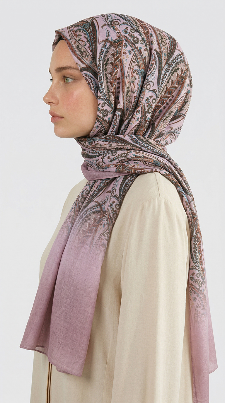Karaca EşarpCOTTON ŞAL ALMERA DESENLİ COTTON ŞAL - GRİ / TOZ PEMBE