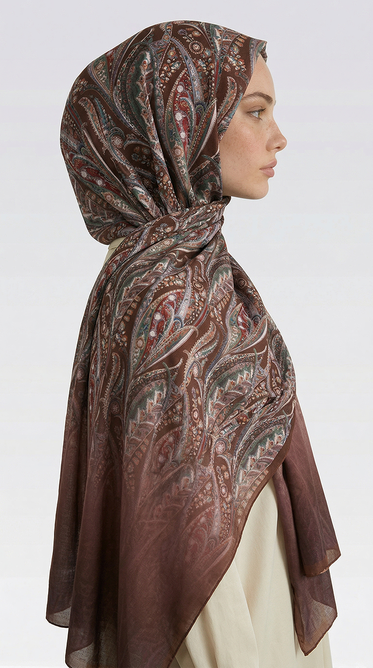 Karaca EşarpCOTTON ŞAL ALMERA DESENLİ COTTON ŞAL - KAHVERENGİ