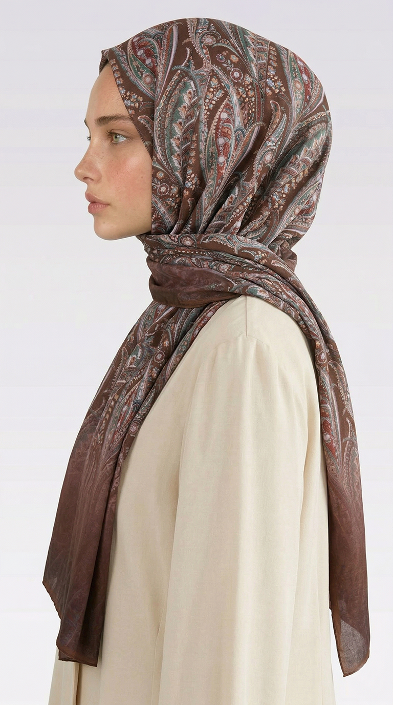 Karaca EşarpCOTTON ŞAL ALMERA DESENLİ COTTON ŞAL - KAHVERENGİ