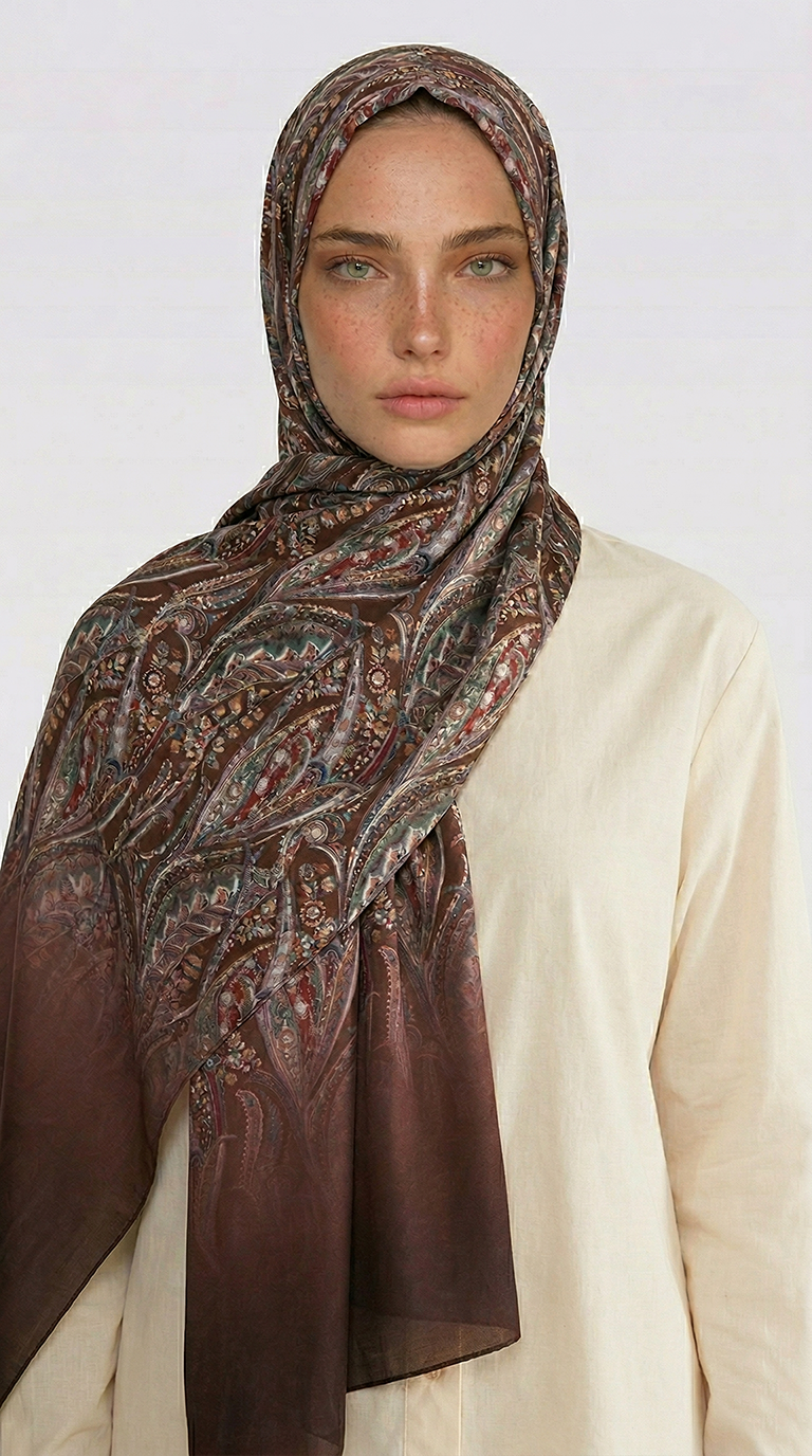 Karaca EşarpCOTTON ŞAL ALMERA DESENLİ COTTON ŞAL - KAHVERENGİ