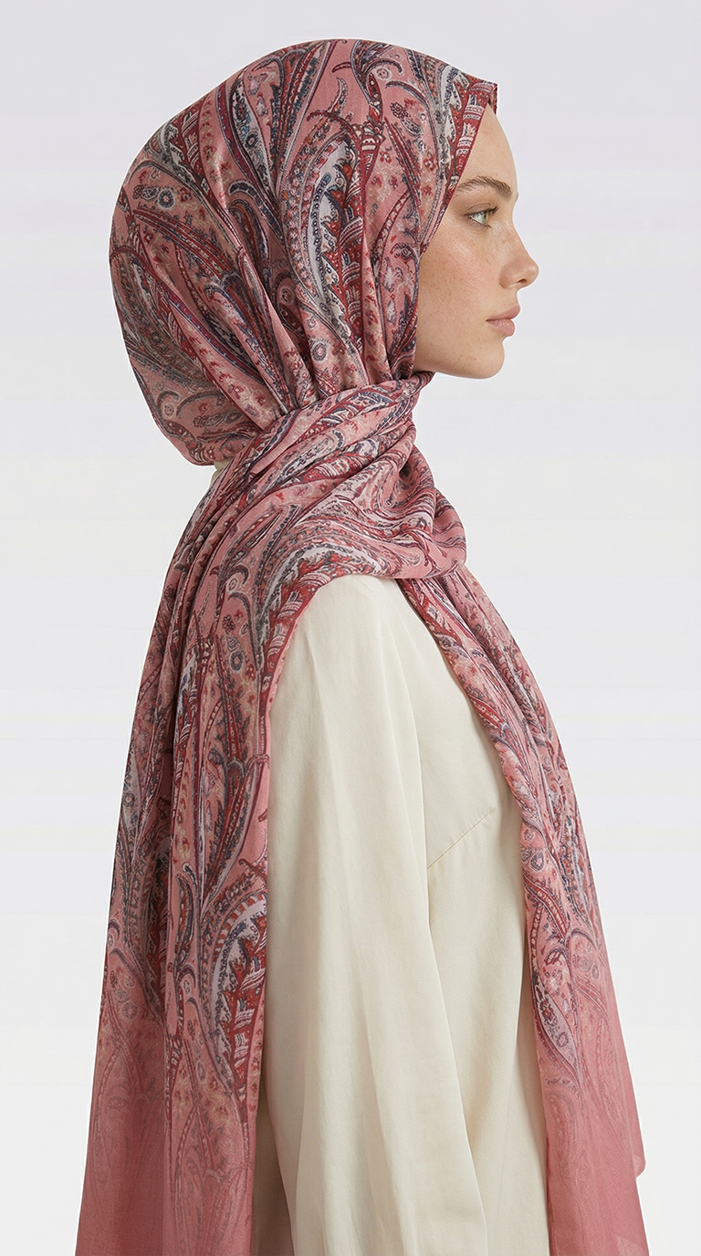 Karaca EşarpCOTTON ŞAL ALMERA DESENLİ COTTON ŞAL - KIRMIZI / PEMBE