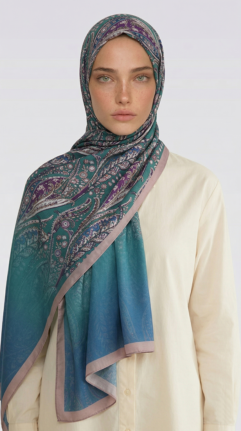 Karaca EşarpCOTTON ŞAL ALMERA DESENLİ COTTON ŞAL - KREM / SU YEŞİLİ