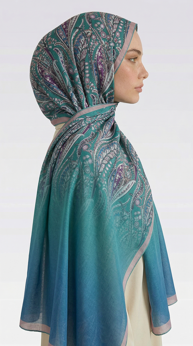 Karaca EşarpCOTTON ŞAL ALMERA DESENLİ COTTON ŞAL - KREM / SU YEŞİLİ