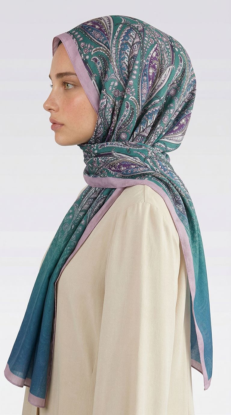Karaca EşarpCOTTON ŞAL ALMERA DESENLİ COTTON ŞAL - KREM / SU YEŞİLİ