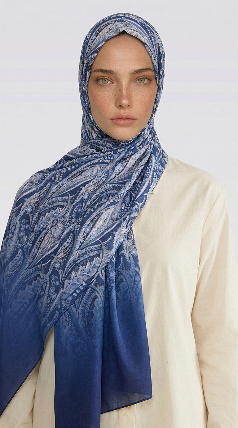 Karaca EşarpCOTTON ŞAL ALMERA DESENLİ COTTON ŞAL - LACİVERT / BEYAZ
