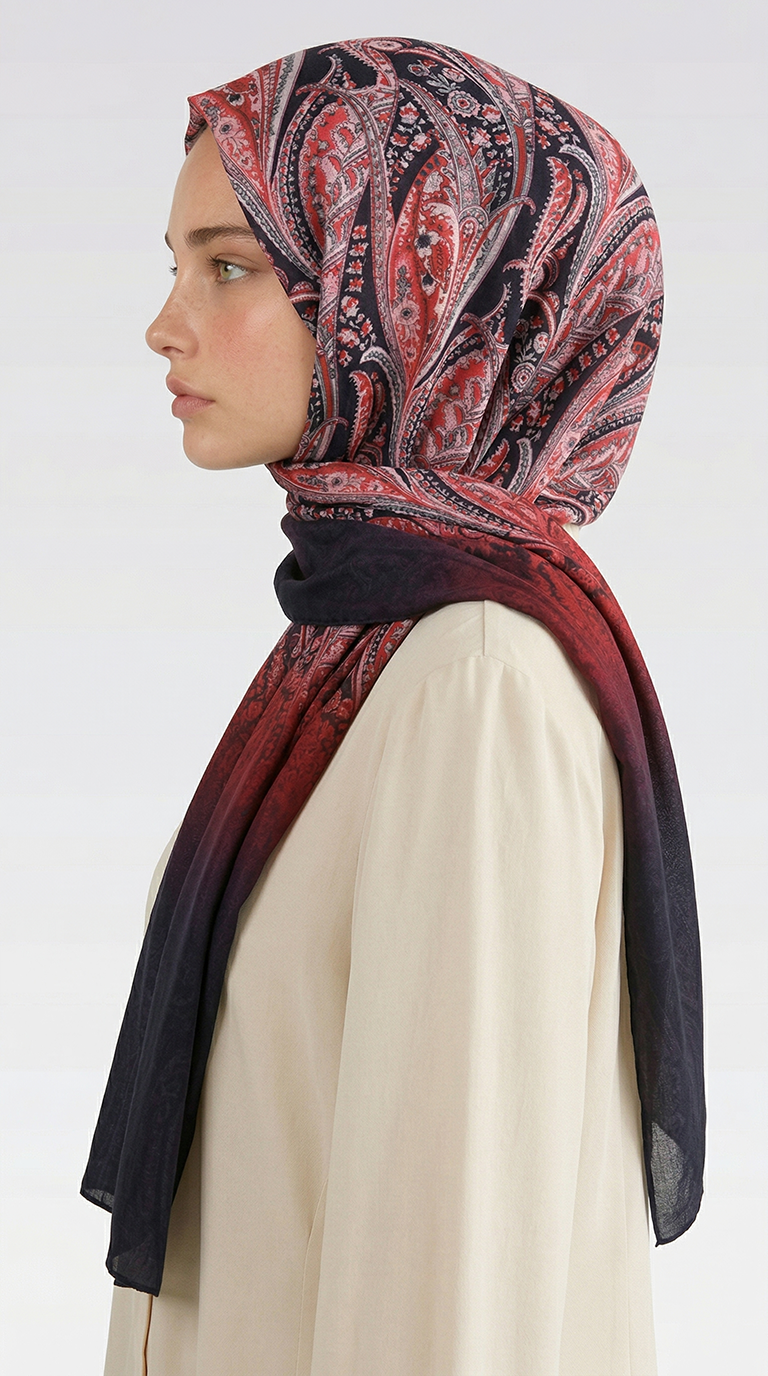 Karaca EşarpCOTTON ŞAL ALMERA DESENLİ COTTON ŞAL - LACİVERT / KIRMIZI 
