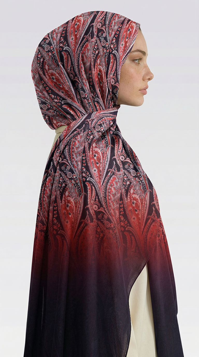 Karaca EşarpCOTTON ŞAL ALMERA DESENLİ COTTON ŞAL - LACİVERT / KIRMIZI 