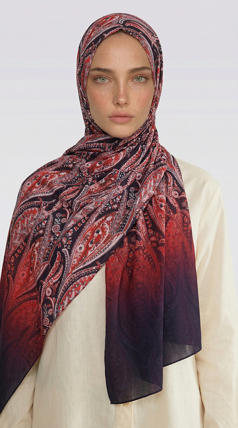 Karaca EşarpCOTTON ŞAL ALMERA DESENLİ COTTON ŞAL - LACİVERT / KIRMIZI 