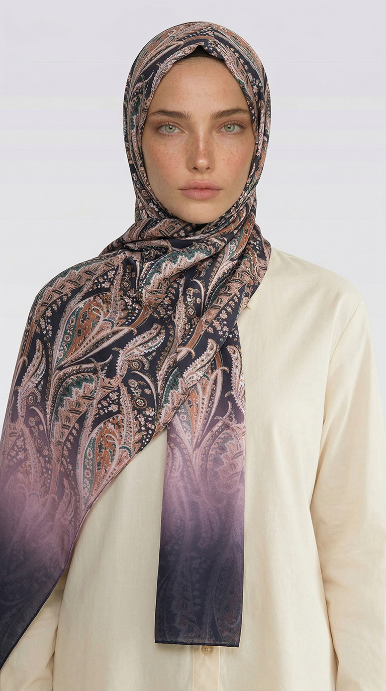 Karaca EşarpCOTTON ŞAL ALMERA DESENLİ COTTON ŞAL - LACİVERT / TURUNCU