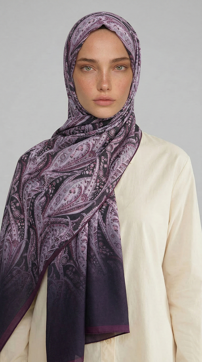 Karaca EşarpCOTTON ŞAL ALMERA DESENLİ COTTON ŞAL - MOR / MÜRDÜM